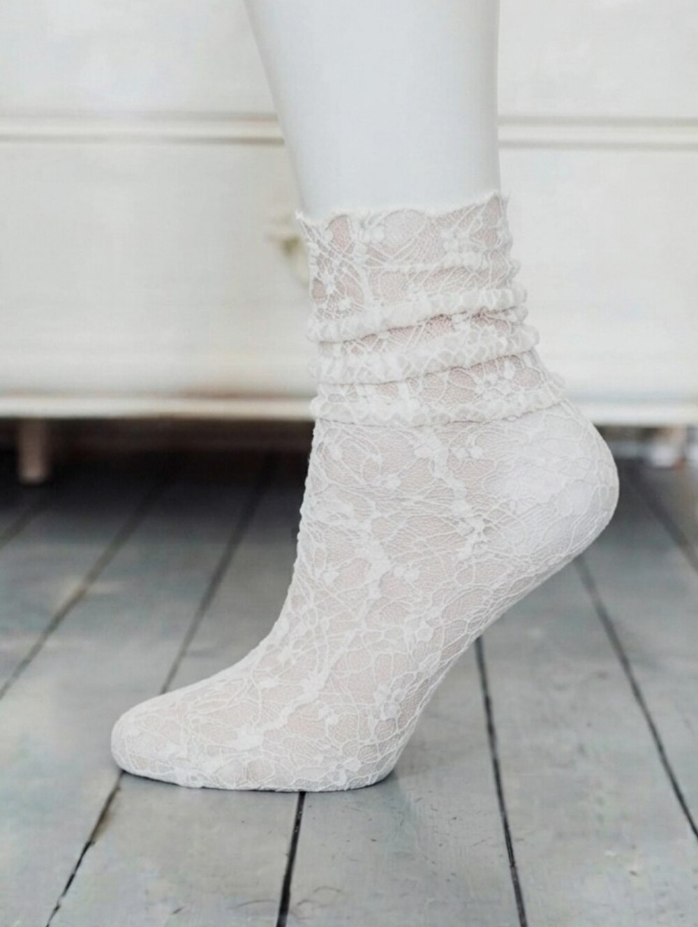 White Lace Sheer Socks Tulle Mesh Sexy Slouch Stocking - Picture 3 of 6